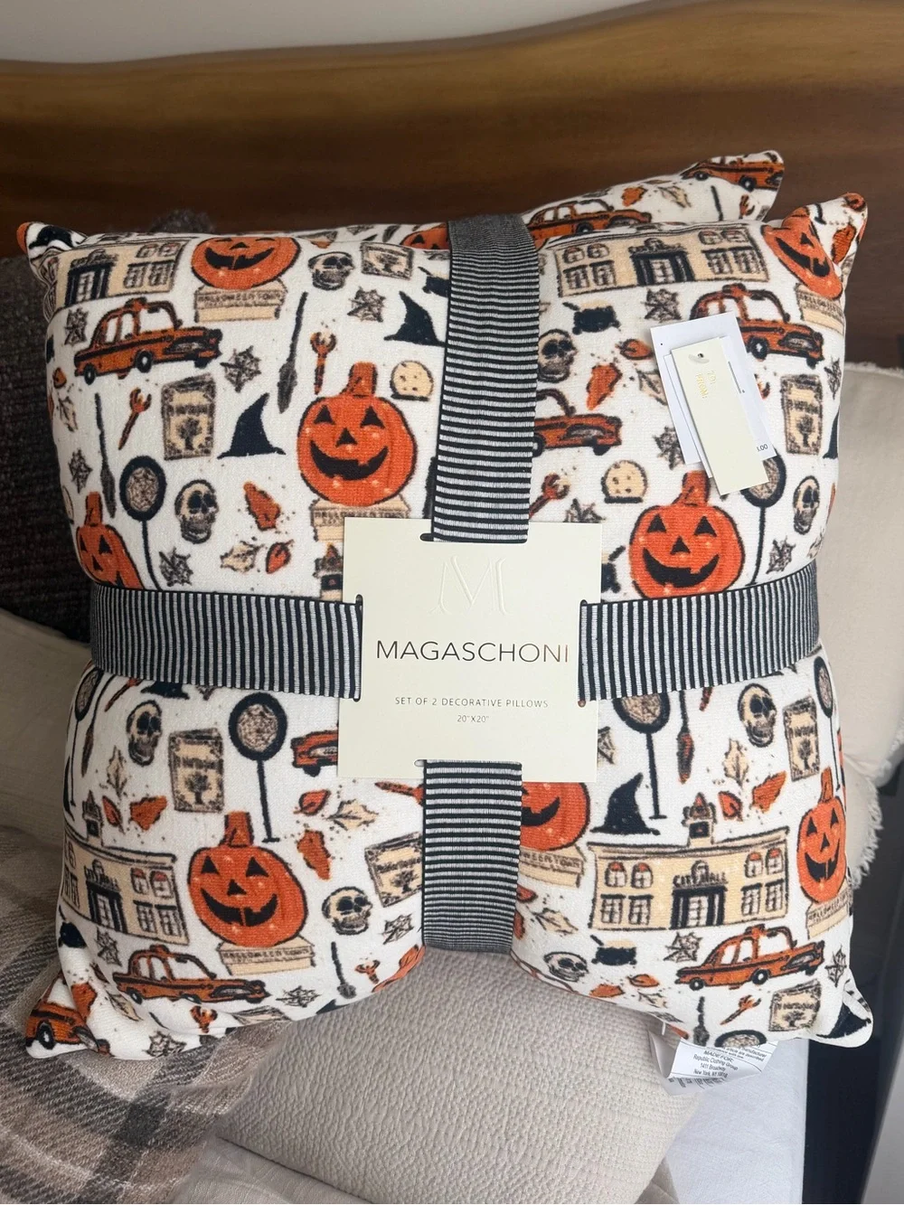 NWT Viral Magaschoni Halloweentown Pumpkin Pillow 2pk - Orange, Black, Cream